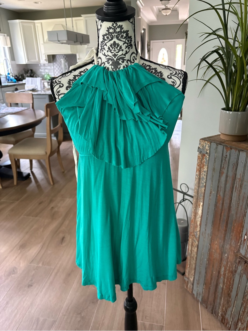 Ruffled Halter Neck Sleeveless Dress - Teal Green